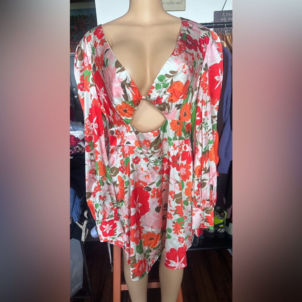 Petal & Pup Red Long Sleeve Dress with Vibrant Floral Design